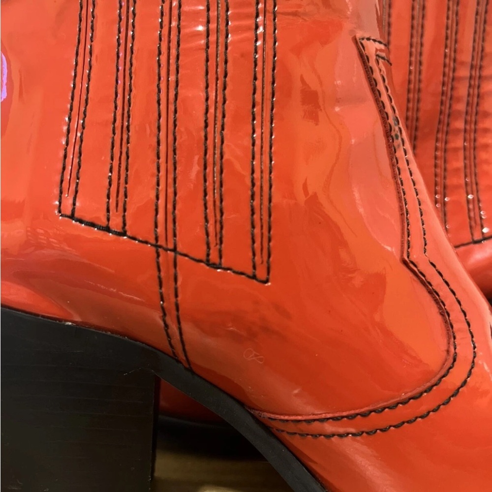 GANNI Callie Western Chelsea Boots Red Patent Leather Sz 38 US 7 7.5 G118 - Picture 9 of 16